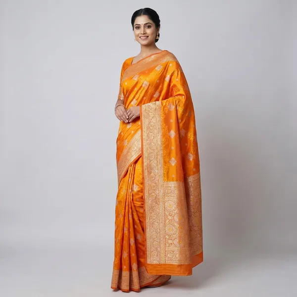 Vibrant_Orange_Banarasi_Silk_Saree_With_Traditional_Zari_Work