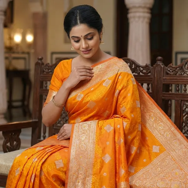 Vibrant_Orange_Banarasi_Silk_Saree_With_Traditional_Zari_Work