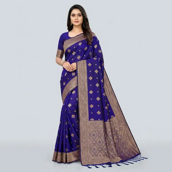 Royal_Blue_Banarasi_Silk_Saree_With_Golden_Zari_Work