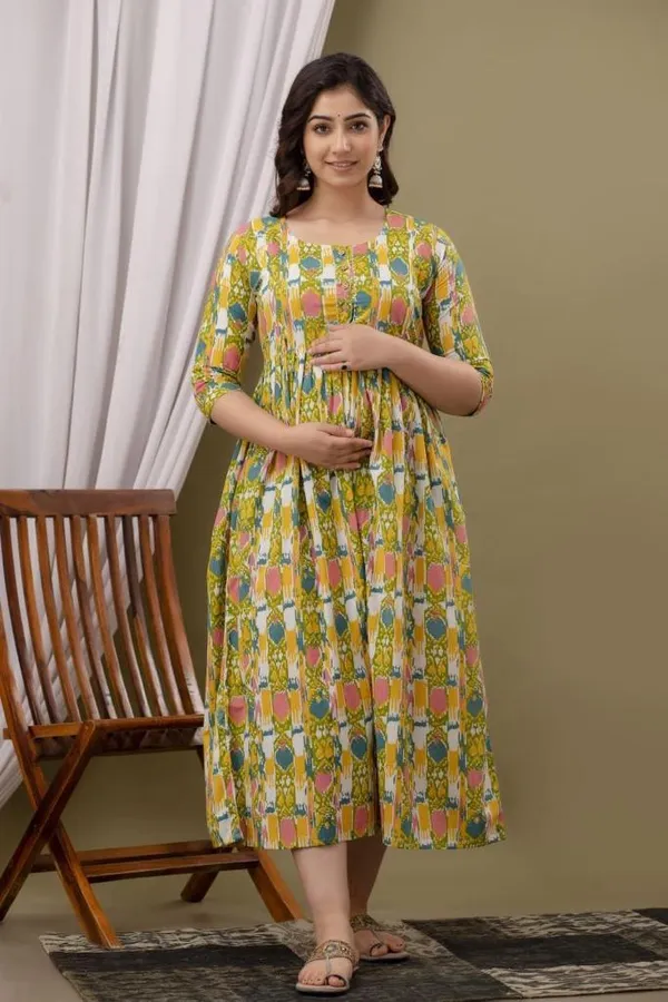 Green_Feeding_Maternity_Kurti_Yellow_For_Women