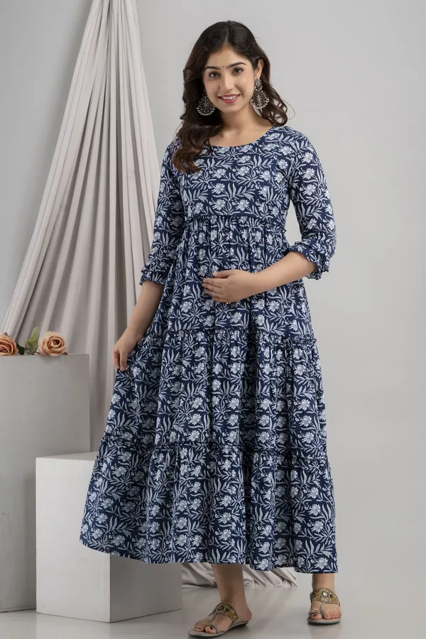 Blue_Beautifull_Floral_Printed_Maternity/Feeding_Wear__For_Women