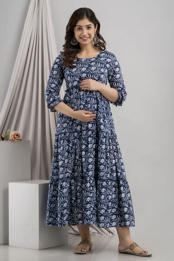 Blue_Beautifull_Floral_Printed_Maternity/Feeding_Wear__For_Women