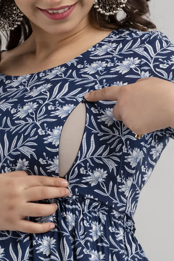 Blue_Beautifull_Floral_Printed_Maternity/Feeding_Wear__For_Women