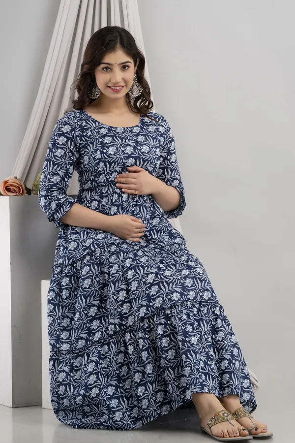 Blue_Beautifull_Floral_Printed_Maternity/Feeding_Wear__For_Women