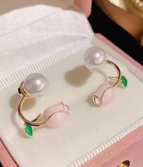 Pack_Of_2_Pink_Rose_&_Pearl_Gold-Plated_Earrings
