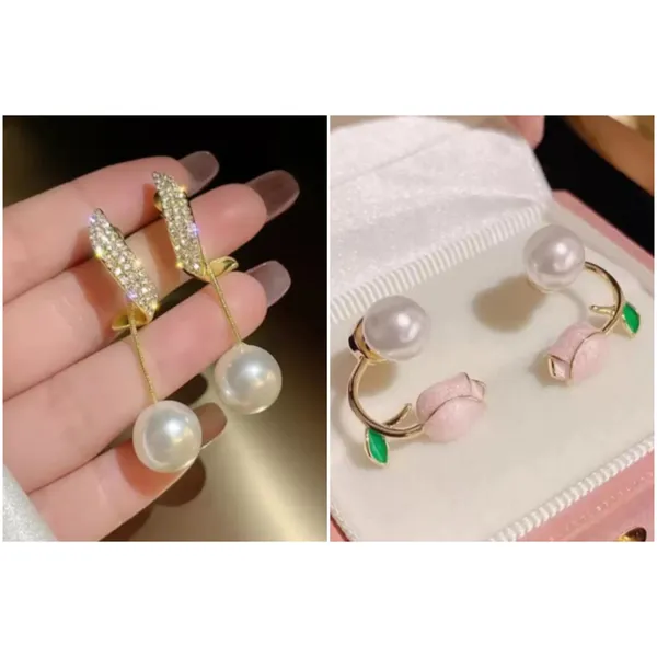Pack_Of_2_Pink_Rose_&_Pearl_Gold-Plated_Earrings