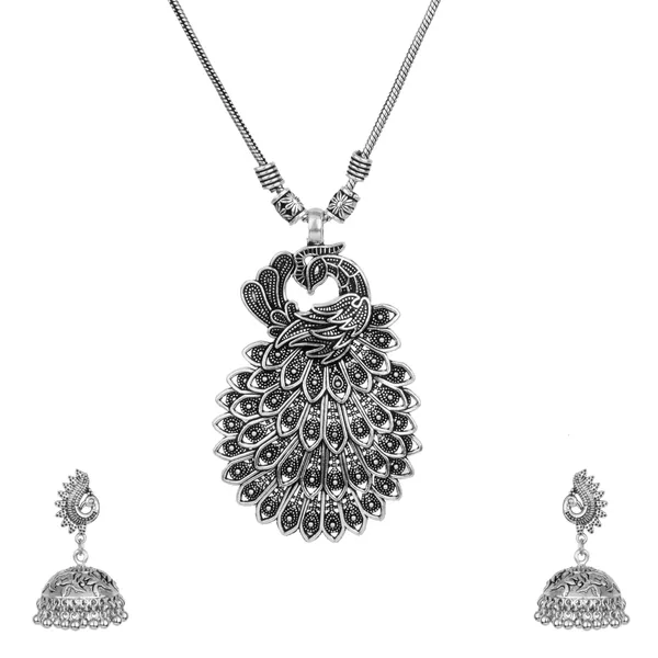 Peacock_combo_Metal_Silver_and_Pendant_Set_for_Women