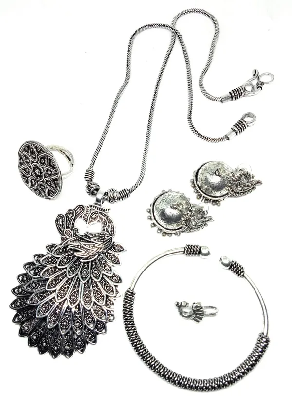 Peacock_combo_Metal_Silver_and_Pendant_Set_for_Women