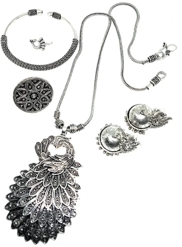 Peacock_combo_Metal_Silver_and_Pendant_Set_for_Women