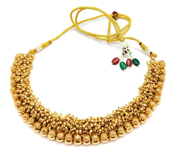 Gold_Antique_Beads_Necklace_With_Jhumka_Set__For_Women
