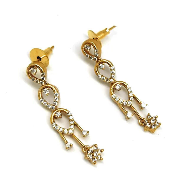 White_&_Gold_American_Diamond_Stone_Antique_Necklace_With_Earrings_Set_For_Women