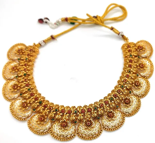 Gold_&_Red_Traditional_Antique_Red_Stone_Necklace_With_Earrings_For_Women