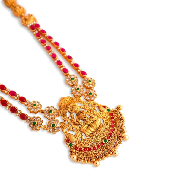 Multicolor_Traditional_Antique_Lakshmi_Long_Haram_With_Jhumkas_For_Women