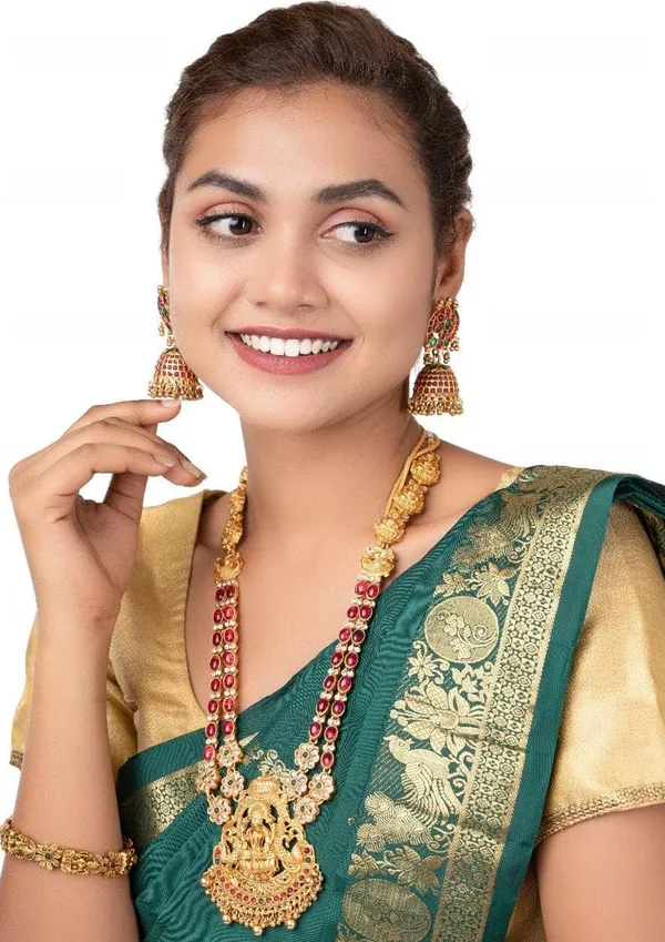 Multicolor_Traditional_Antique_Lakshmi_Long_Haram_With_Jhumkas_For_Women