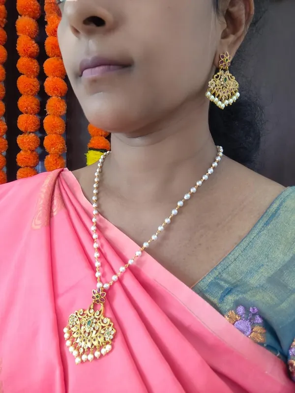 Multicolor_Antique_Pendant_With_Pearl_Nencklace_With_Earrings_Set_For_Women
