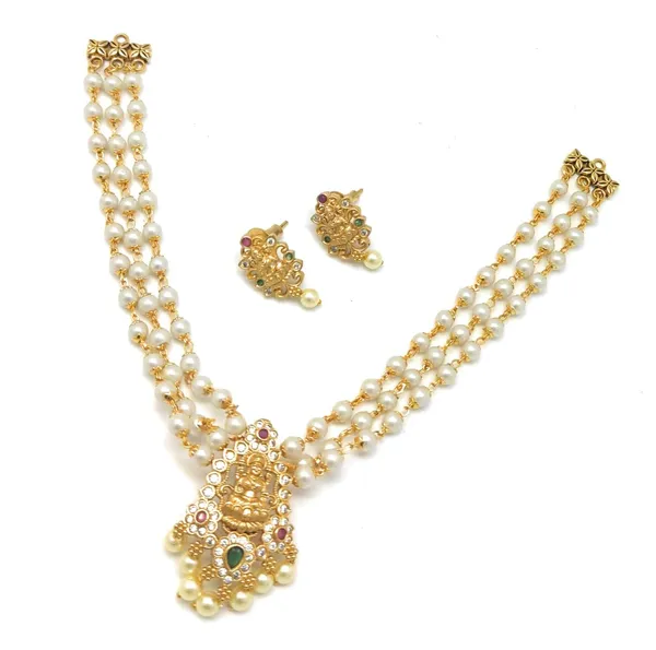 Multicolor_Antique_Lakshmi__3_Layer_Beads_Choker_With_Earrings_For_Women