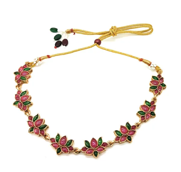 Red_Antique_Lotus_Multi_Necklace_With_Earrings_Set_For_Women