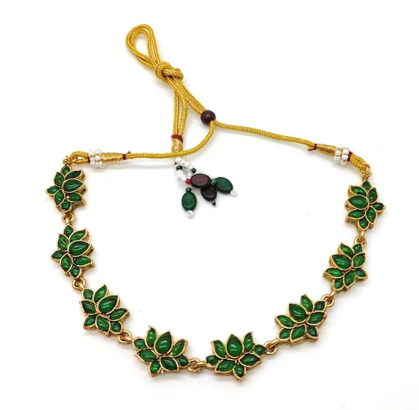 Green_Antique_Lotus_Multi_Necklace_With_Earrings_Set_For_Women