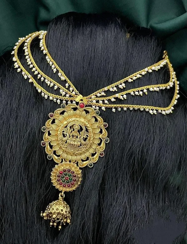 Gold_Jada_Billa_Set_For_Bridal_New_Model,_Hairstyle_Accessories_White_Pearls_Design_For_Women