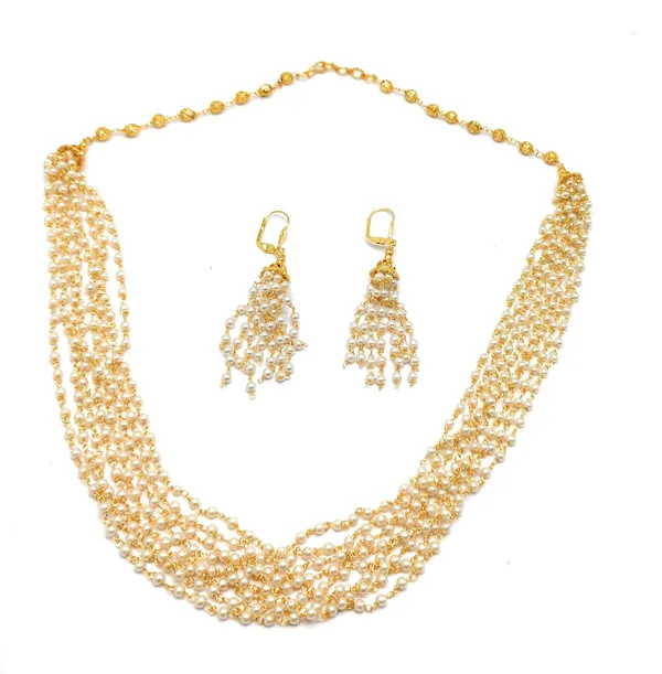 White_Antique_Dazzling_Pearl_And_Gold_Multistrand_Set_For_Women