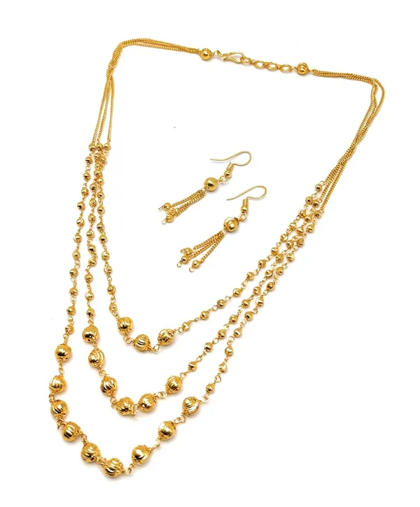Gold_Pearl_Step_Chain_With_Matching_Earrings_For_Women