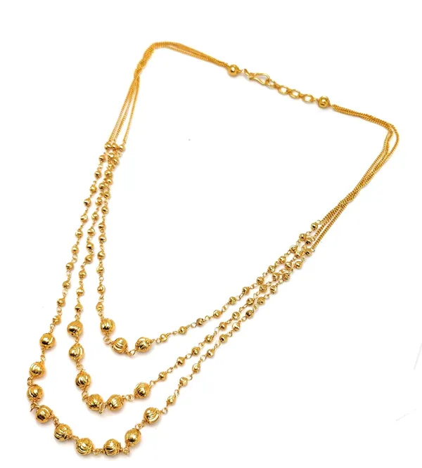 Gold_Pearl_Step_Chain_With_Matching_Earrings_For_Women