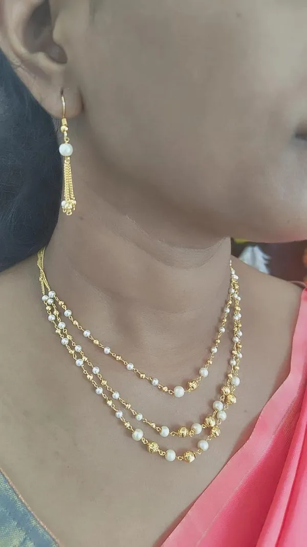 White_Pearl_Step_Chain_With_Matching_Earrings_For_Women