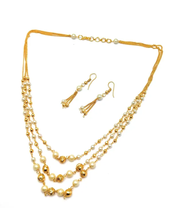 White_Pearl_Step_Chain_With_Matching_Earrings_For_Women