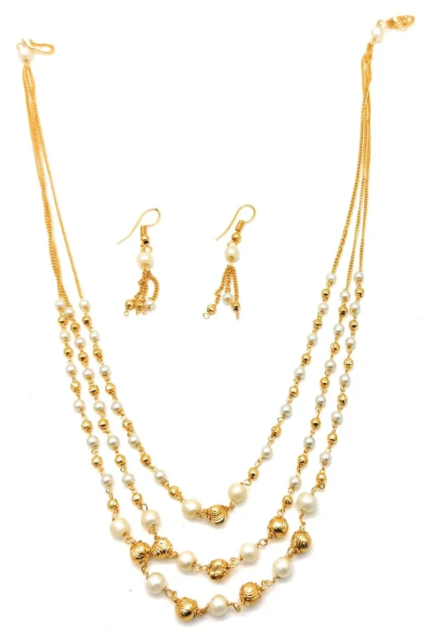 White_Pearl_Step_Chain_With_Matching_Earrings_For_Women