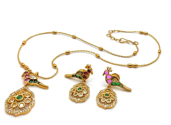 Gold_Antique_Bird_Pendant_Necklace_With_Earrings_Set_For_Women