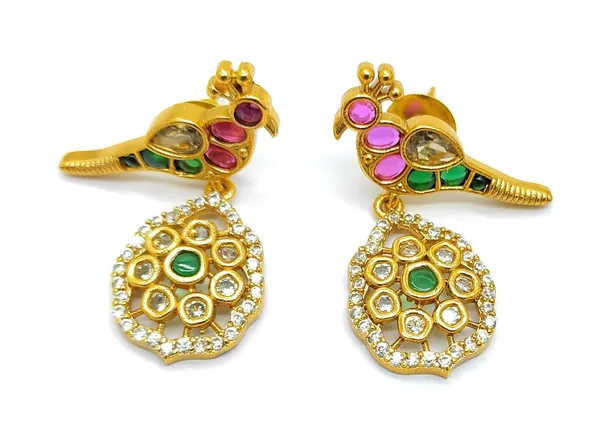 Gold_Antique_Bird_Pendant_Necklace_With_Earrings_Set_For_Women