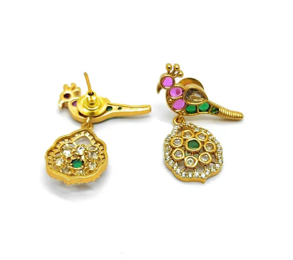 Gold_Antique_Bird_Pendant_Necklace_With_Earrings_Set_For_Women