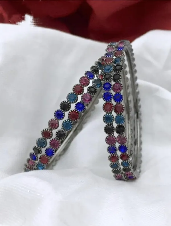 Set_of_4_:_Silver_multi_stone_bangles_for_women