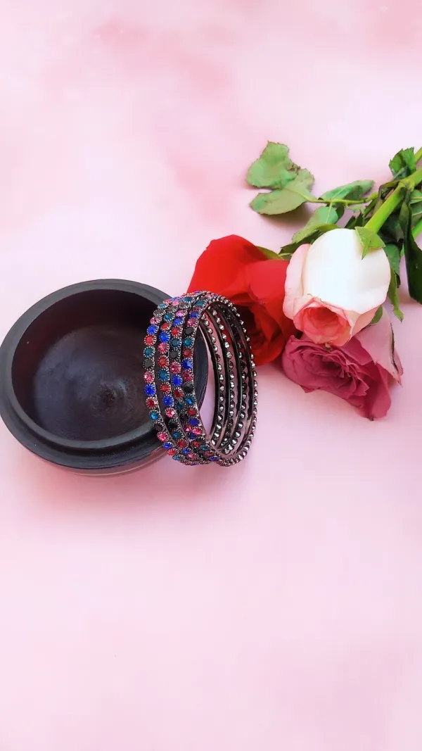 Set_of_4_:_Silver_multi_stone_bangles_for_women