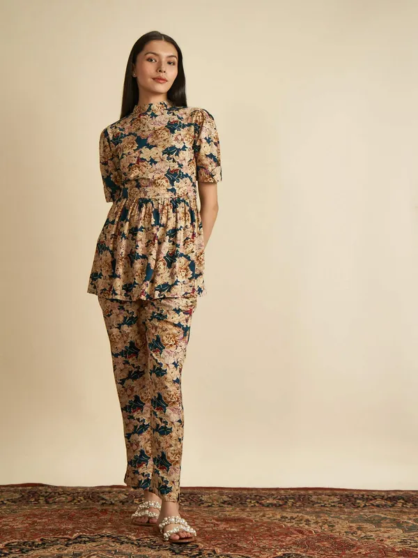 Dark_Teal_Digital_Print_With_Foil_Work_Rayon_Co-Ords_Set_For_Women