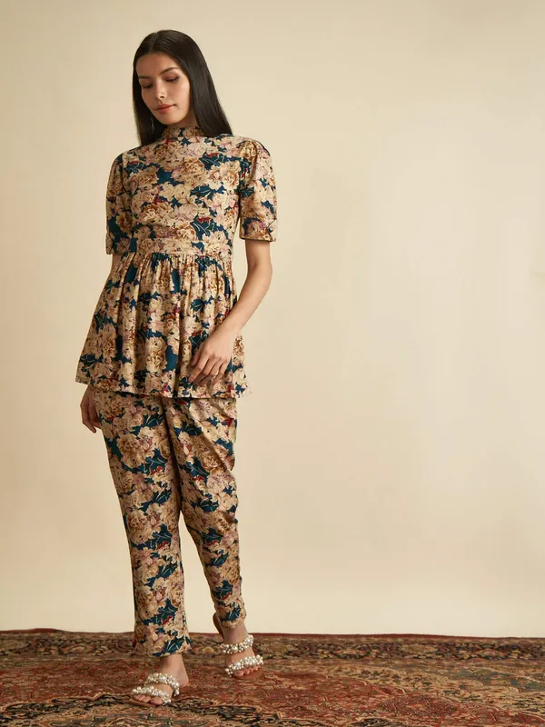 Dark_Teal_Digital_Print_With_Foil_Work_Rayon_Co-Ords_Set_For_Women
