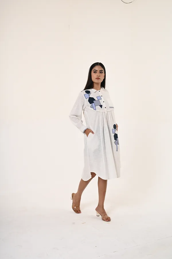 White_Cotton_Coller_Neck_Full_Sleeve_Dress_for_Women