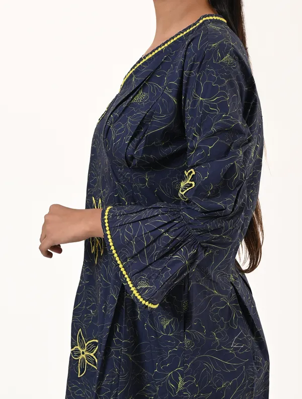 Blue_Cotton_V_Neck_3/4th_Sleeve_Dress_for_Women