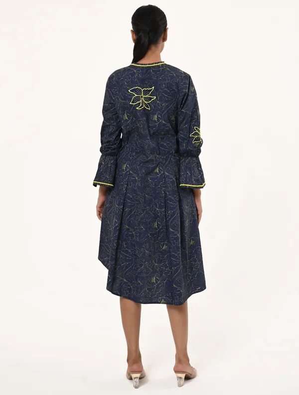 Blue_Cotton_V_Neck_3/4th_Sleeve_Dress_for_Women