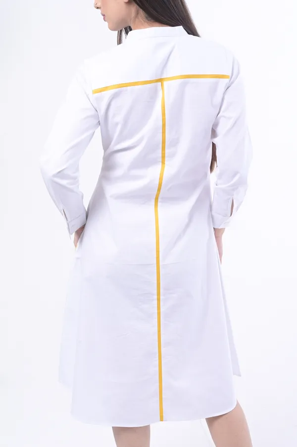 White_Poplin_Cotton_Coller_Neck_3/4th_Sleeve_Dress_for_Women