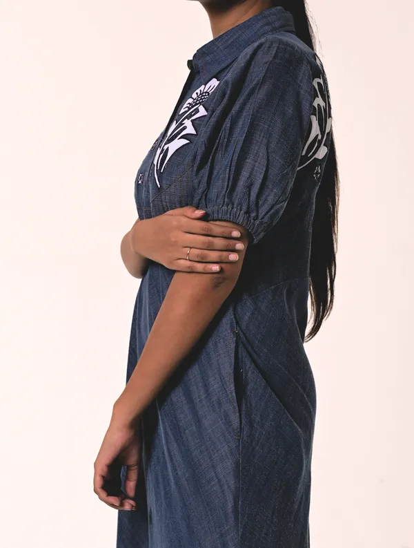 Blue_Tencel_Denim_Coller_Neck_Half_Sleeve_Dress_for_Women