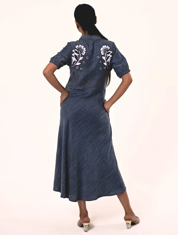Blue_Tencel_Denim_Coller_Neck_Half_Sleeve_Dress_for_Women