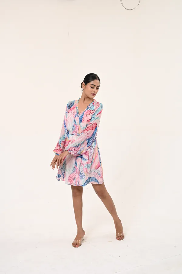 Multicolor_Viscose_&_Lurex_V_Neck_Full_Sleeves_Dress_For_Women