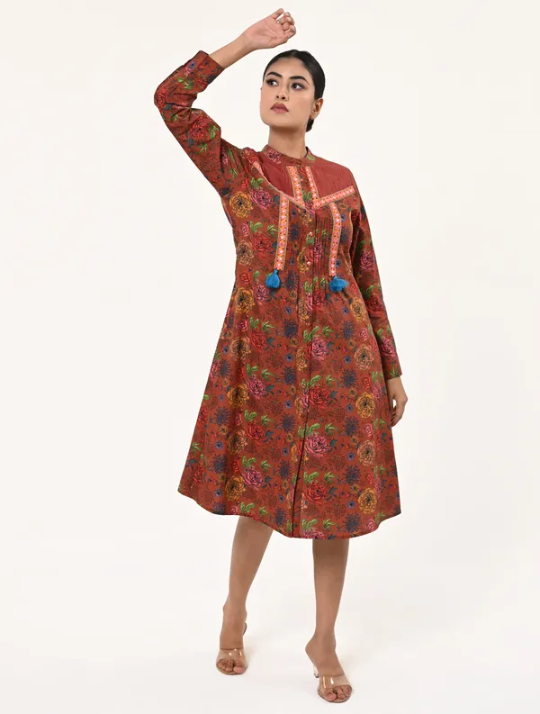 Multicolor_Cotton_Coller_Neck_Full_Sleeve_Dress_for_Women