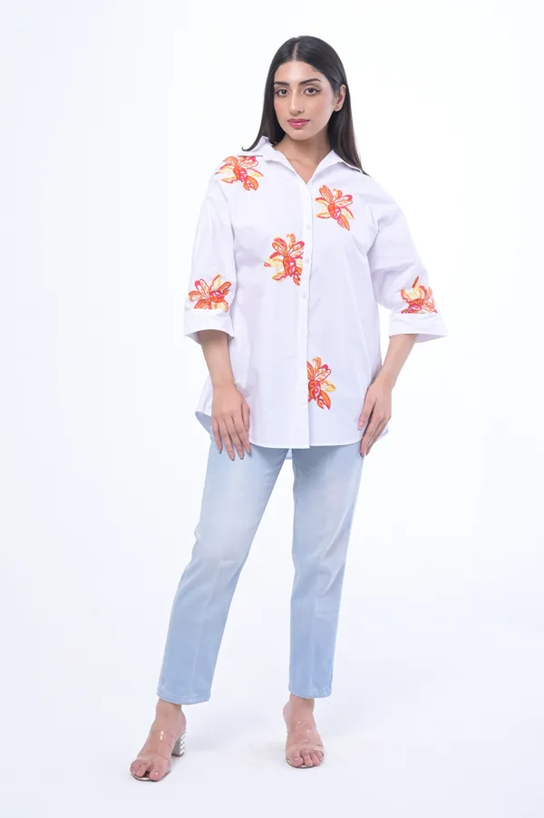 White_Poplin_Cotton_Coller_Neck_Half_Sleeve_Shirt_for_Women