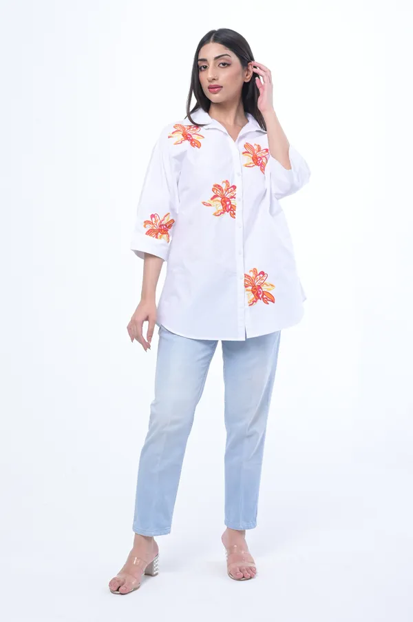 White_Poplin_Cotton_Coller_Neck_Half_Sleeve_Shirt_for_Women