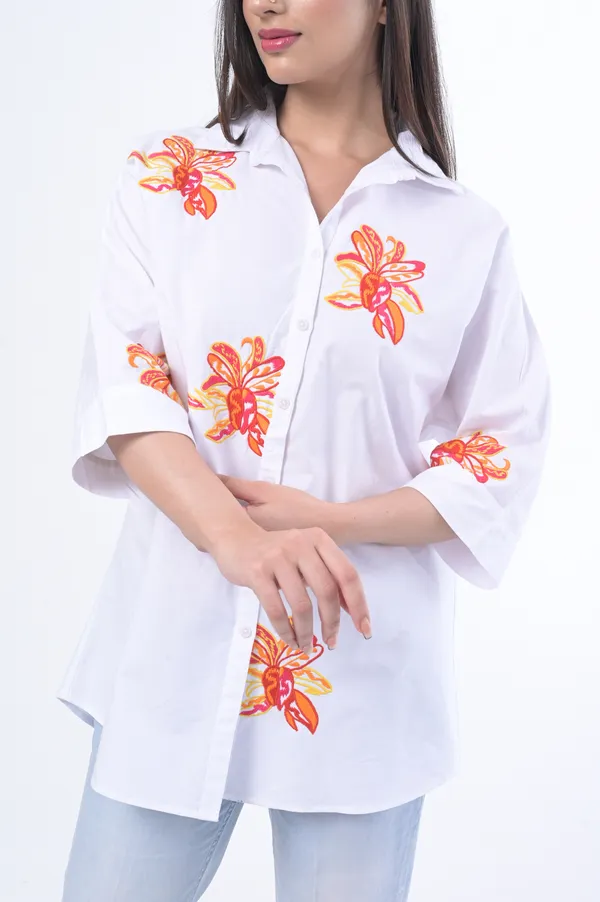 White_Poplin_Cotton_Coller_Neck_Half_Sleeve_Shirt_for_Women