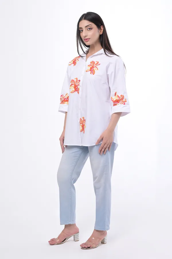 White_Poplin_Cotton_Coller_Neck_Half_Sleeve_Shirt_for_Women