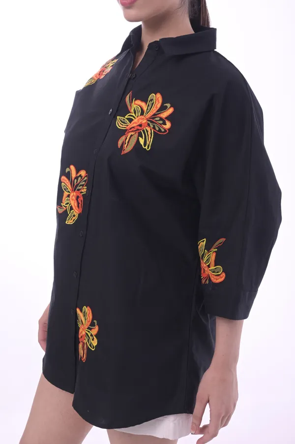 Black_Poplin_Cotton_Coller_Neck_Half_Sleeve_Shirt_for_Women