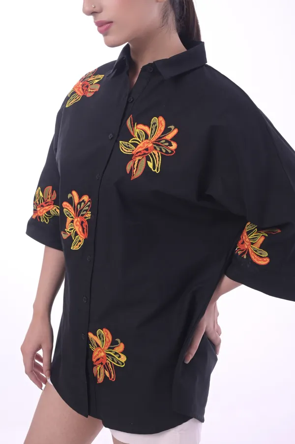 Black_Poplin_Cotton_Coller_Neck_Half_Sleeve_Shirt_for_Women